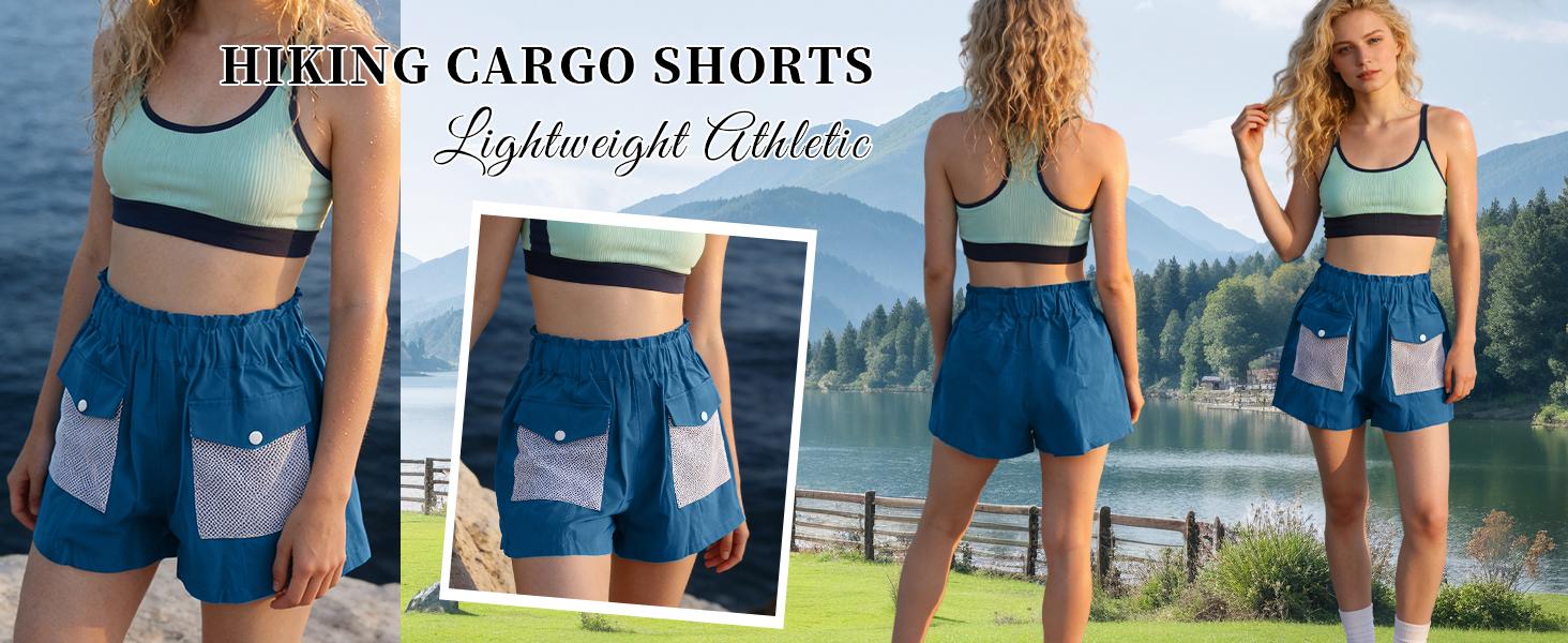 WoodBerry Women's High Waisted Cargo Shorts Elastic Loose A-line Shorts with Breathable Mesh Pockets Casual Wide Leg Shorts for Camping & Streetwear WoodBerry Women's High Waisted Cargo Shorts Elastic Loose A-line Shorts with Breathable Mesh Pockets Casual Wide Leg Shorts for Camping & Streetwear