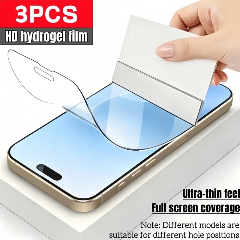 3 Packs HD Hydrogel Soft Screen Protector For iPhone 17/17 Pro/17 Pro Max/17 Air/16E/16/15/14/13/12/11/Pro/Pro Max/Plus/13 Mini/12 Mini/X/XR/XS/XS MAX,Ultra HD,Full Coverage,Anti-Fingerprint,Scratch-Resistant,Bubble-Free,Easy to Install [Not Glass]