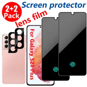 2 Pack For Samsung Galaxy S21 Plus Privacy Screen Protector 6.7 Inch with 2 Pack Camera Lens Protector,9H Hardness Tempered Glass, [Fingerprint Unlock], Anti Scratch, Anti Spy, Case Friendly