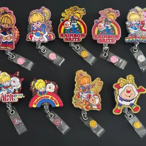 7 Ops Retro Rainbow Brite Badge Reel, Cutest Trendy Glitter ID Holder Clip