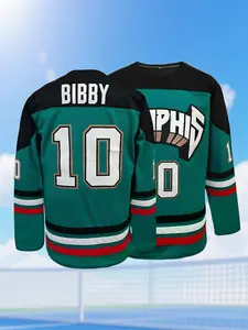 Unisex Memphis #10 Embroidered Hockey Jersey | Stitched Letter & Number Long Sleeve Ice Hockey Shirt | Retro Stripe Athletic Wear