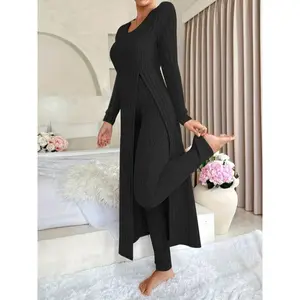 TikChic Closet [Targeted] Two-Piece Ribbed Long-Sleeve Top and Pants Set for Women — Women’s Loungewear/Pajamas/Nightwear