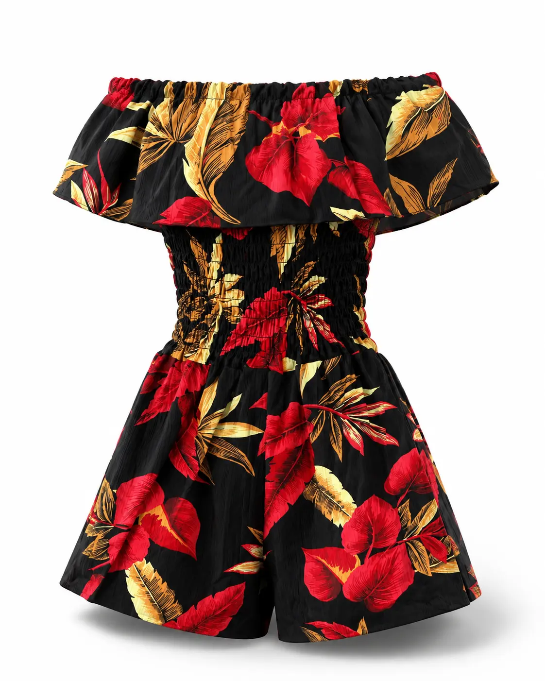 P22032 Women’s Off Shoulder Floral Romper Casual Summer Jumpsuit