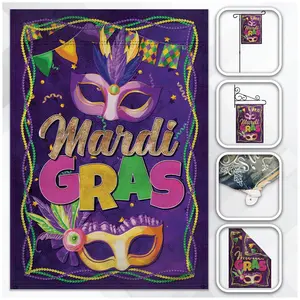 H&G Studios Double-Sided Poly-Tweed Garden Flag, 12x18in Outdoor Mardi Gras Decor Flag with Tab