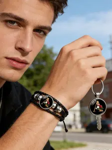 Letter A-Z Leather Set, Multi-Layer Braided Leather Bracelet + Simple Keychain, Perfect Gift for Boyfriend and Best Friend