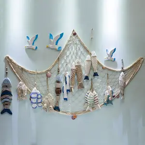 Hot Selling Mediterranean Wooden Fish Skewer Wall Decoration Vintage Ocean Series Ornament Antique Wood Carving Fish Hanging Wall Decor