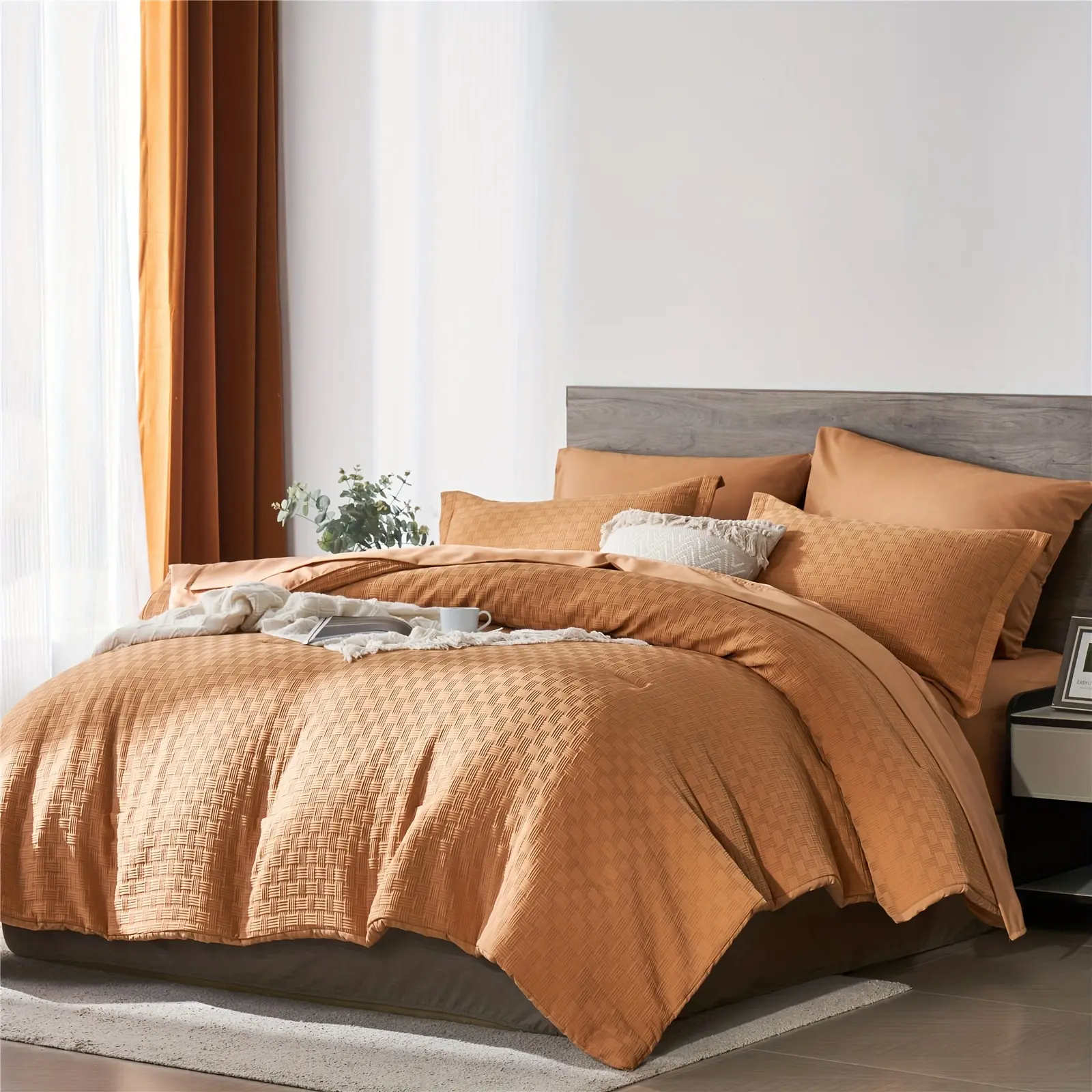 7Pcs Waffle Weave Bedding Set, Queen And King Size Comforter Sets, Bed In A Bag With Comforter, Flat Sheet, Fitted Sheet, Pillowcases And Pillowshams, Soft Microfiber Lightweight Bedding Set For All Seasons