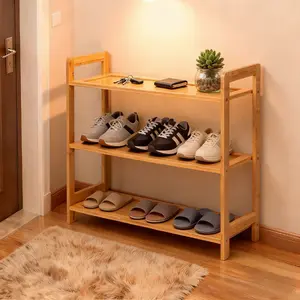 3-Tier Bamboo Shoe Rack - Entryway Organizer with Natural Wood Finish, Compact Design for Closet & Apartment, Easy Assembly, Eco-Friendly, Perfect for Shoes, Bags & Plants