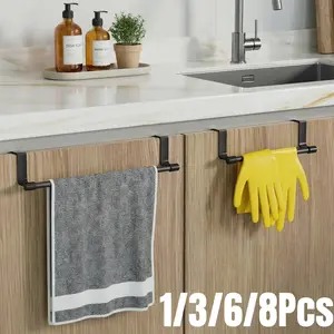 1/3/6/8Pcs Over The Door Towel Rack Stainless Steel Kitchen Towel Holder Over Cabinet Door Towel Bar Hanging Towel Holder for Dish Towel Hanger