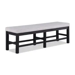 1pc Black Finish Standard Height Long Bench Gray Fabric Upholstered Seat Contemporary Transitional Style Dining Room Wooden Furniture