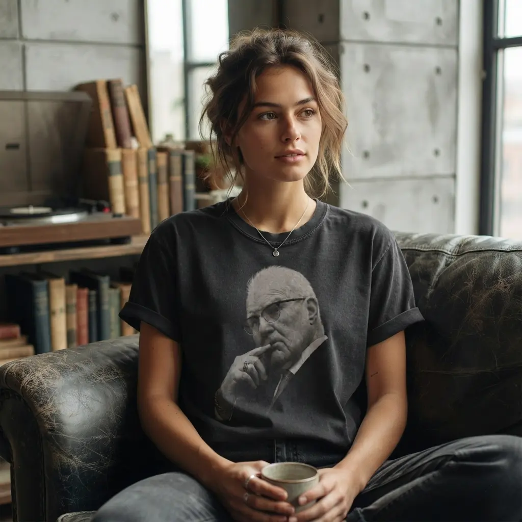 Women's Kevin Reddington Black-and-White Portrait T-Shirt - Vintage Elderly Man Photo Tee