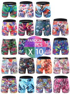 10-Pack Men's Fashion Graffiti Pattern Boxer Briefs Trunks, Soft Comfort High Elasticity, Casual Geometric Print, All-Season Slim-Fit Underwear