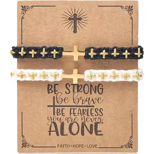Christian  Bracelets Matching Couple  Friendship Bracelet Adjustable Braided Rope  String Lucky Wristband for Women Men Easter Baptism