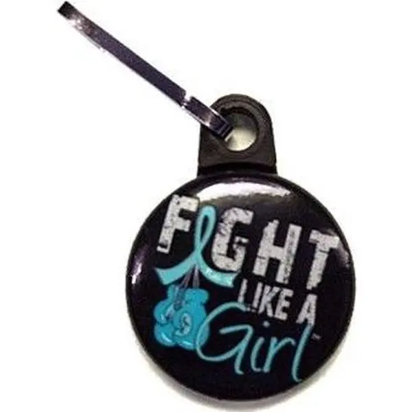 Fight Like a Girl Knockout Zipper Pull - Black w/ Teal