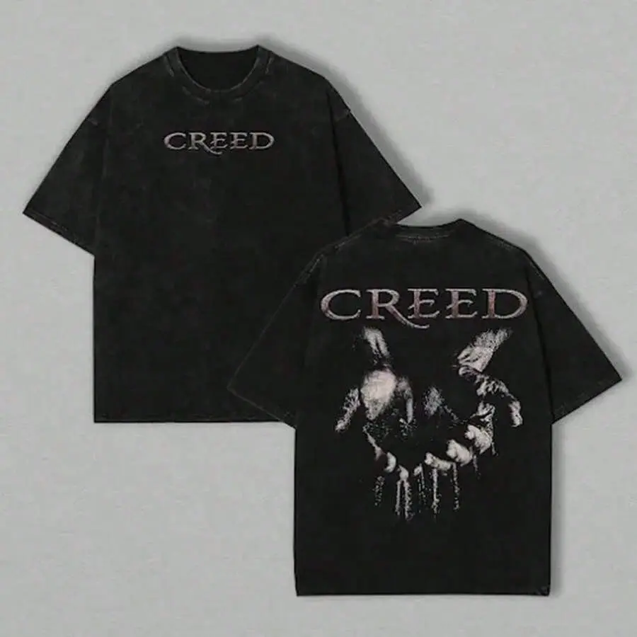 Retro Vintage Washed Black Short Sleeve Cotton T Shirt Classic Creed Word Front Full Boxing Hands Grunge Portrait Back Graphic Soft Top Streetwear Gym Trip Adult Creed Movie Fan Clothing