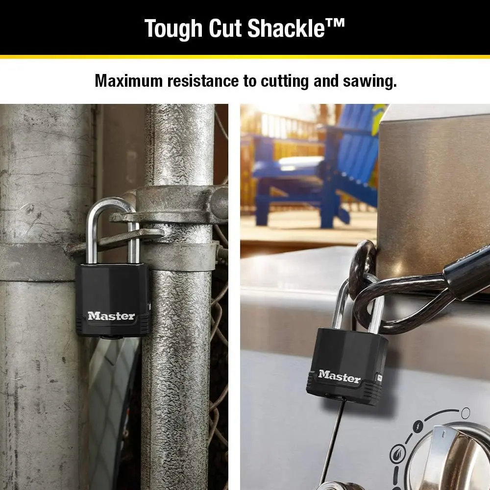 Master Lock Magnum Heavy Duty Outdoor Padlock with Key – Anti-Pick, Weather Resistant Security Lock, 5/16 in Diameter Boron-Shackle, Includes 1 Padlock and 2 Matching Keys, Black (M115XKADLF)