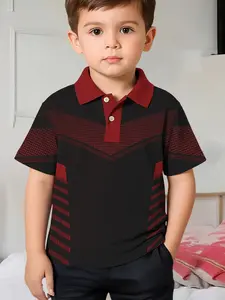 Cool Colorblock Polo Shirt, Cute Kids Geometric Pattern, Slim-Fitting Casual Wear, All Seasons Fashion, Buttoned Polo