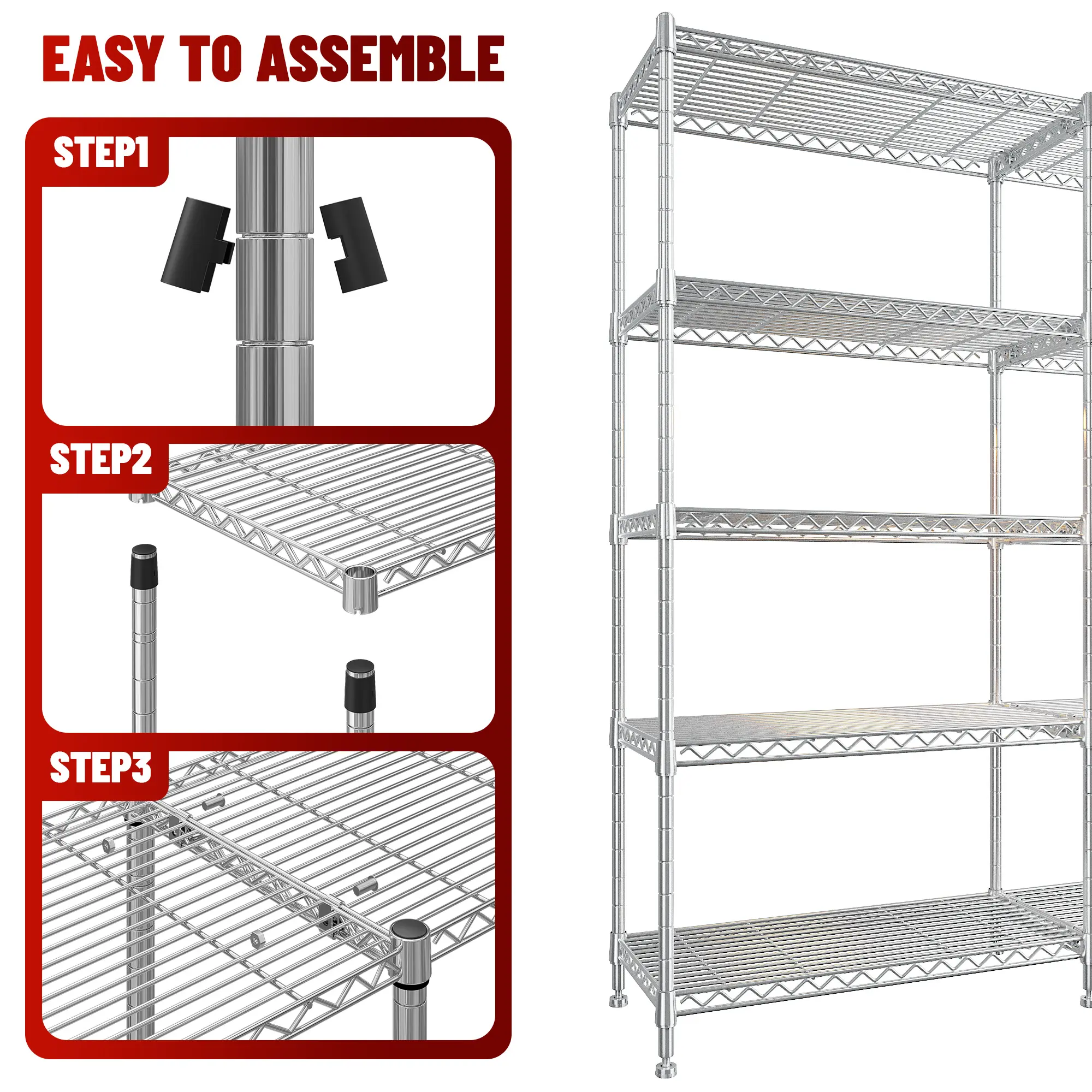 (Chromium plating)71''H × 35.4''W × 13.7''D,5 Tier