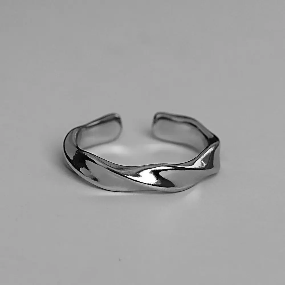 Simple Plain Open Cuff Ring Smooth Polished Alloy Adjustable Ring for Women Men