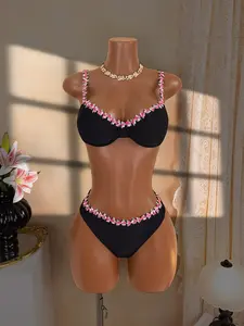 New Fashion Bikini Set, Cotton Embroidered Floral Lace, Elegant Simple Design, Women's Swimsuit, Beachwear, Summer Swimwear, High Waist Bikini Set