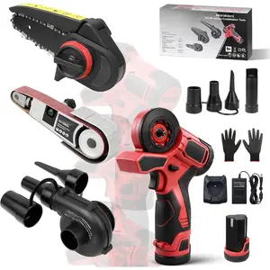 12V Brushless Combination Power Tool Kit, 3-in-1 Cordless Multi- System with Mini , Belt Sander, Blower, Interchangeable Heads for DIY &  Workshop