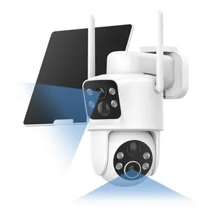 Dual Lens Solar Security Cameras Wireless Outdoor, 2K Full HD Video, 360° View Pan/Tilt Home Security Camera with Color Night Vision, Easy to Install, PIR Alarm, 2.4GHz WiFi