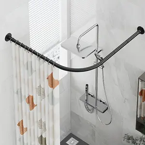 For Installation in the Bathroom Corner, Adjustable L-Shaped Shower Curtain Rod: A Metal, Wall-Mounted Rod.