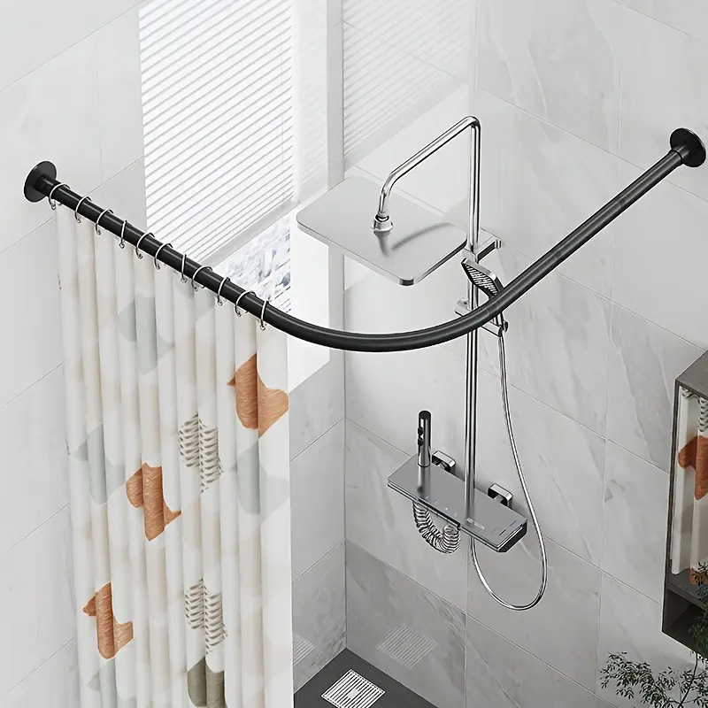 For Installation in the Bathroom Corner, Adjustable L-Shaped Shower Curtain Rod: A Metal, Wall-Mounted Rod, Adjustable Extendable Pole, Adjustable Curtain Rods