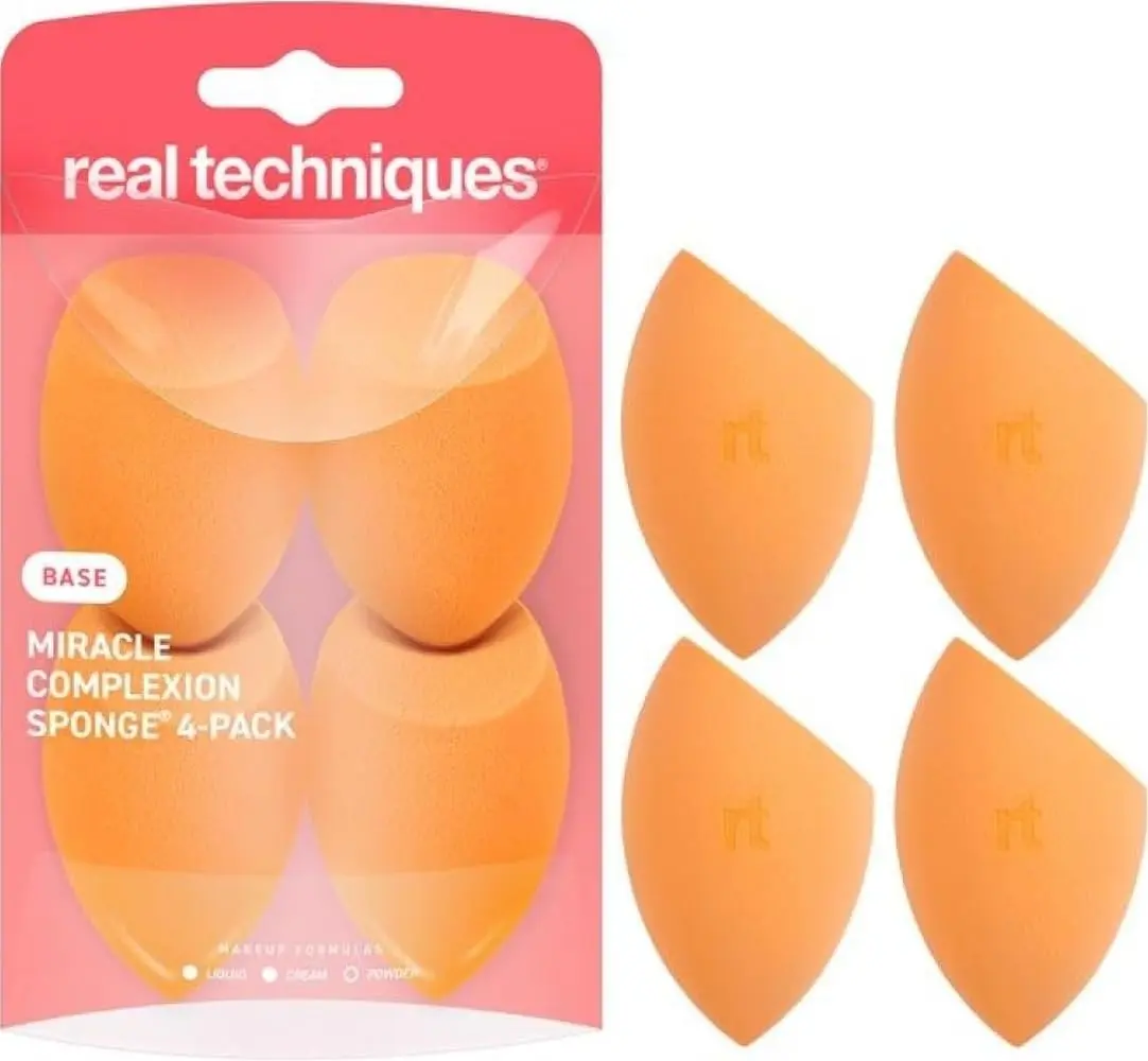 Real Techniques Miracle Complexion Sponge, 4 Pack, Makeup Blending Sponges | Makeup sponges for foundation, 3-point design, foundation applicator, latex-free beauty sponge
