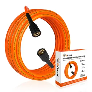 1/4 Pressure Washer Hose 25FT 3600 PSI, Ufixed Power Washer Hose M22 14MM Solid Brass Fitting Non Marking High Pressure Washer Replacement Hose Light Weight Water Pressure Hose Orange-red