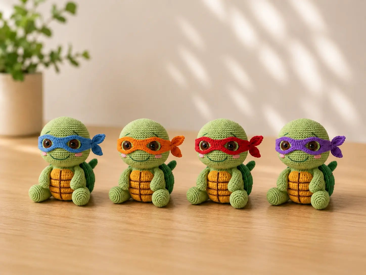 Teenage Mutant Ninja Turtles Crochet Plush Set Handmade Amigurumi Turtle Dolls Cute Cartoon Inspired Gift for Kids and Collectors
