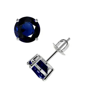Classic Four Prong Round Blue Sapphire Stud Earrings (2.10cttw)- EBS001-6X6-AA