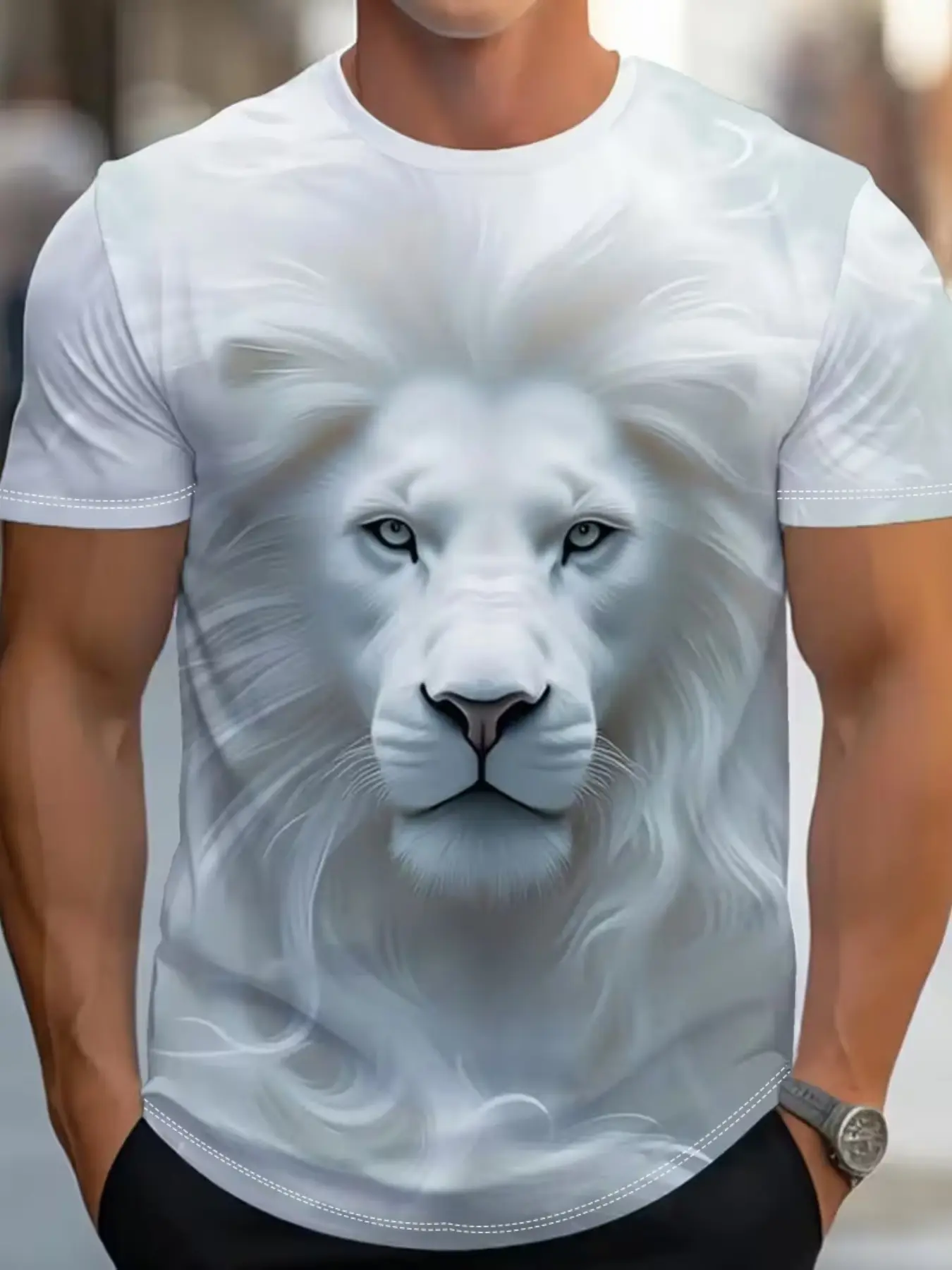 Men's Lion Print T-Shirt, Streetwear Bold Design, Fashion Casual Formal Wear, Men's Leisure Fashion Printed T-Shirt, Menswear
