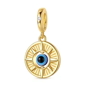 MULA 925 Silver-plated Gold Plated Sun Eye Beads with Resin and Zircon - Symbolizes Light, Energy and Faith, Suitable for Pandora Bracelets and Necklaces - Gifts for Women and Girls