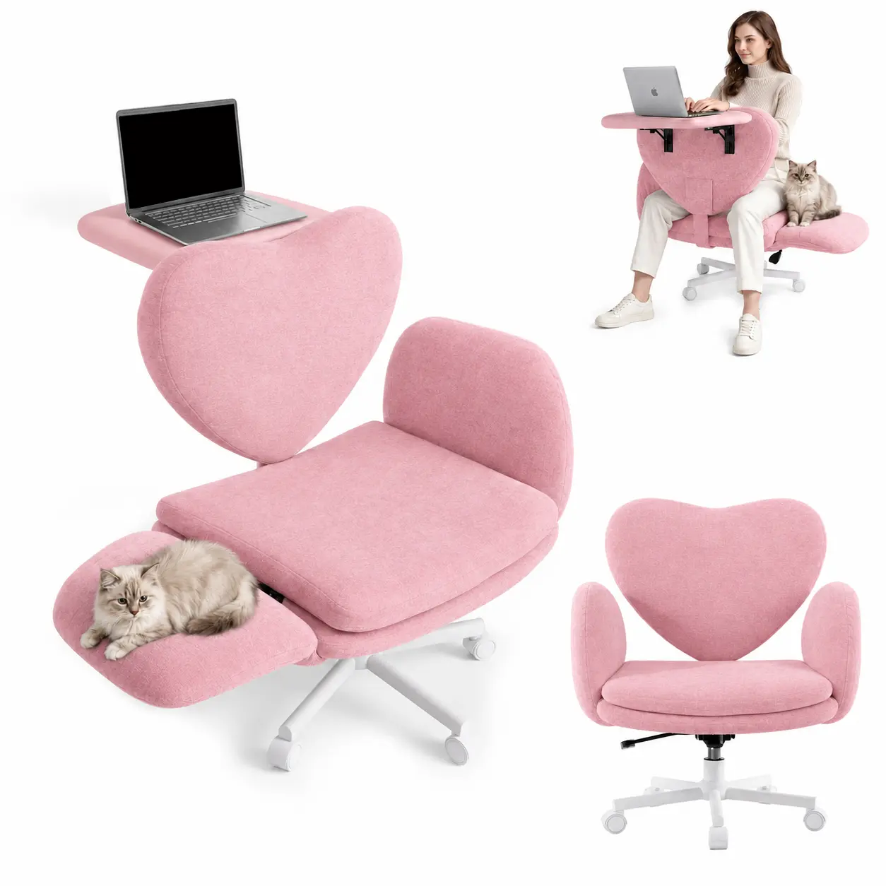 Cross-Legged Seating withLumbar Support, Height-Adjustable VelvetCushion, Metal Frame, 360-Swivel Casters forOffice Work Desk, Living Room,