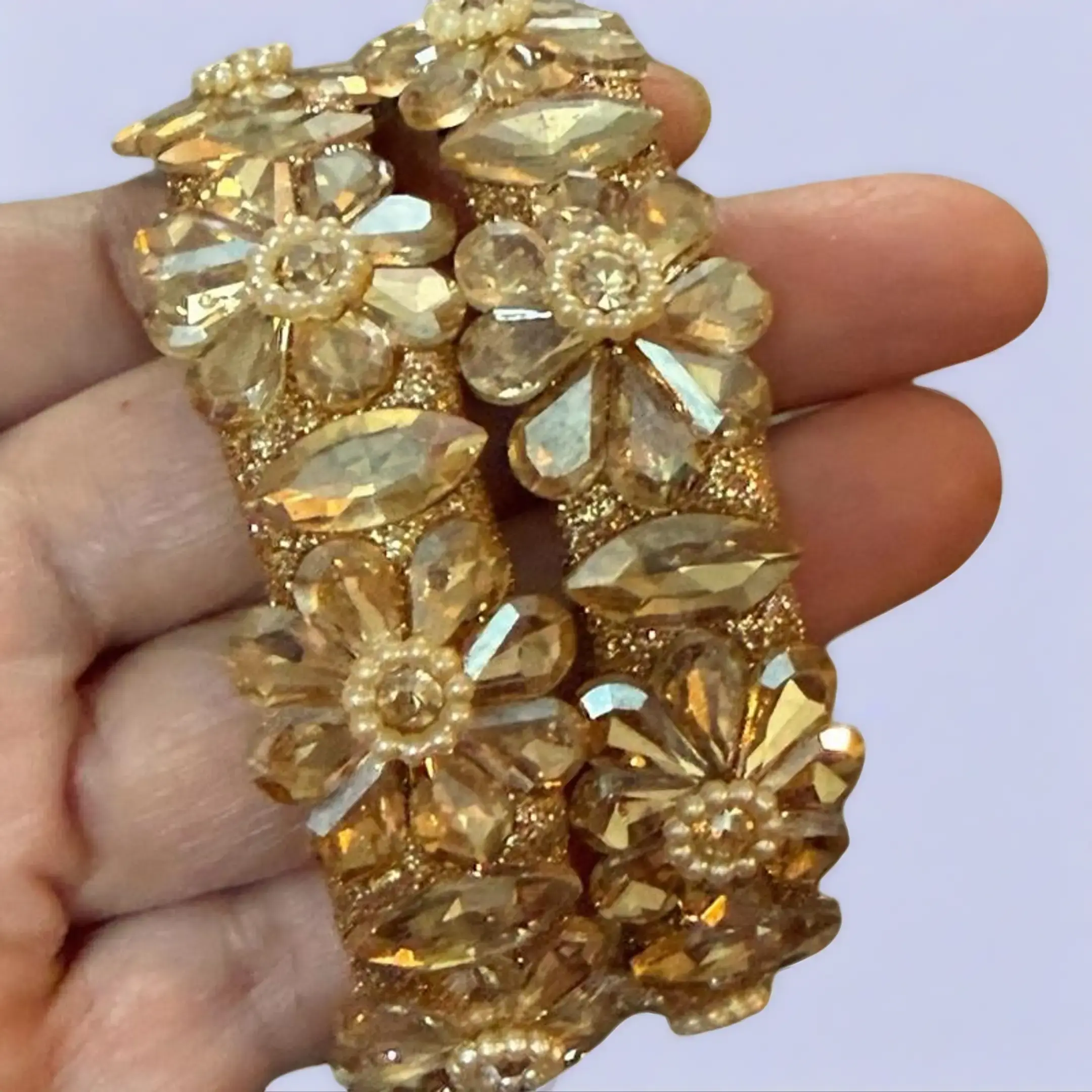 Alloy Statement Stretch Bangle - Metal Coating, Silver Floral, Gold Aesthetic Rhinestone Flowers, Sparkly Elegant Band Style Bracelets & Bangles - Wedding, Party Occasion Fashion Accessory, Rhinestones, Daily, Floral Motif, Glamourous, Multi-Size, Set Of,