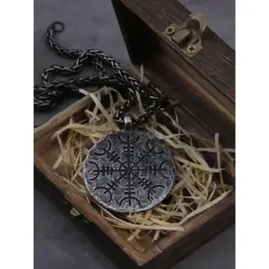 Vintage Viking rune detail pendant matching necklace set; suitable for girlfriends; zinc alloy jewelry accessories; gothic men’s and women’s accessories; gothic witch jewelry