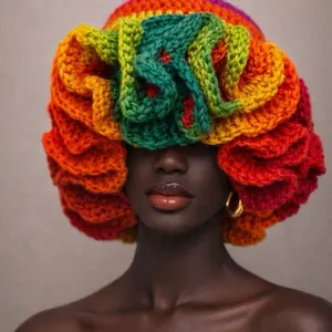 Colorful Crochet Afro Hat with Vibrant Rainbow Colors and Unique Design for Stylish Hair Accessories