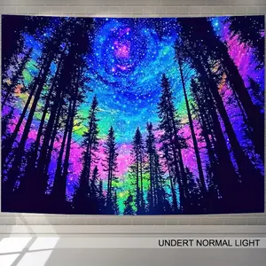 1 piece of 2D flat polyester coating banner, featuring a design of ultraviolet black light neon galaxy forest. It is highly suitable for decorating game rooms. Available in multiple sizes, suitable for dormitories and living rooms.