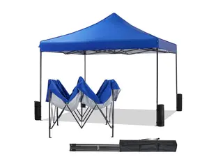 10x10 FT Pop Up Canopy Tent with Slant Legs and Carrying Bag, Easy Setup Outdoor Shelter for Patio, Garden, Beach, Blue/ Gray/ White