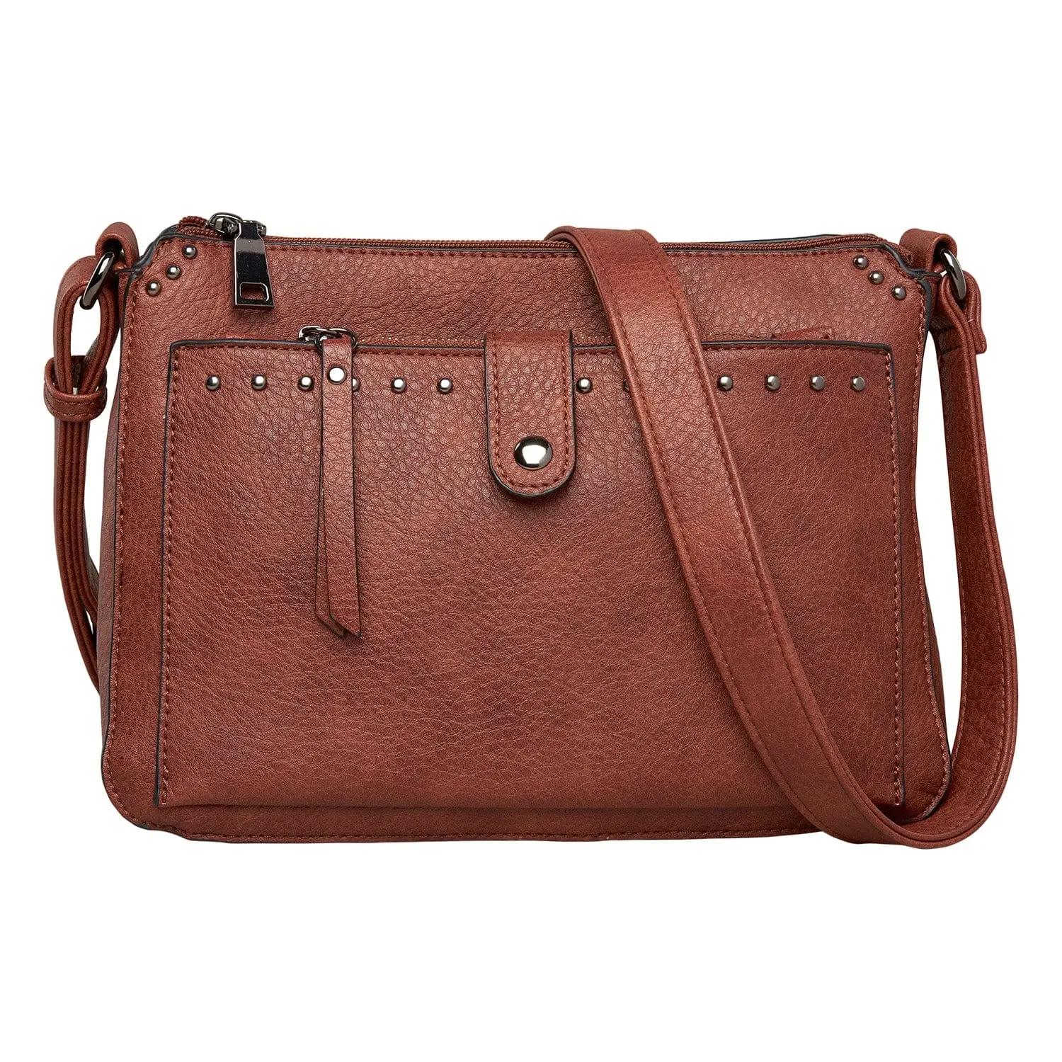 Kinsley Crossbody with RFID Slim Wallet & Concealment Pocket by Lady Conceal - Premium Faux Leather, Adjustable Strap, Stud Detailing, and Universal Pouch