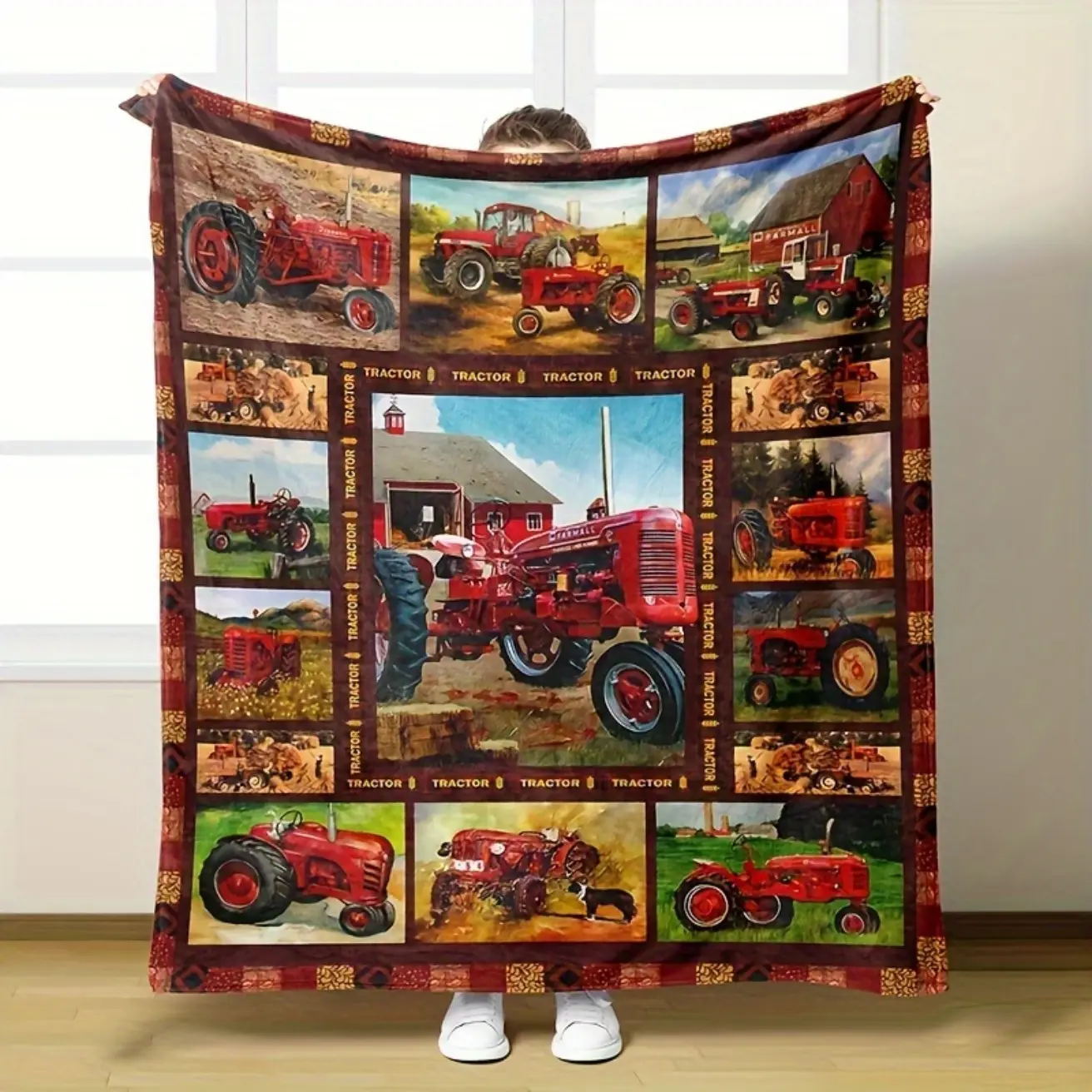 1pc Western Farm Red Tractor Print Blanket, Ultra-Soft Fluffy Flannel Blanket, Lightweight Warm Blanket for Bed, Sofa, Office, Car, Airplane, Travel, Camping  Warm Haven Textiles