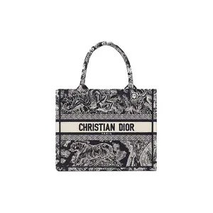 DIOR Book Tote Reverse Toile De Jouy Embroidered Small Tote Bag For Women In Blue