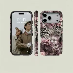 Leopard & Dark Floral Print Hybrid Shockproof Phone Case, Hard Shell + Soft Inner Layer Protective Cover, Moody Wild Aesthetic Accessory for iPhone & Samsung Design Lotus