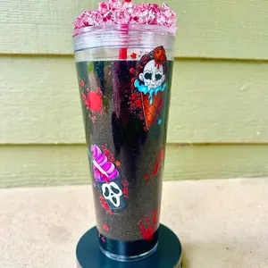 24oz Black Glitter Halloween Tumbler | Spooky Sparkle Cup with Straw