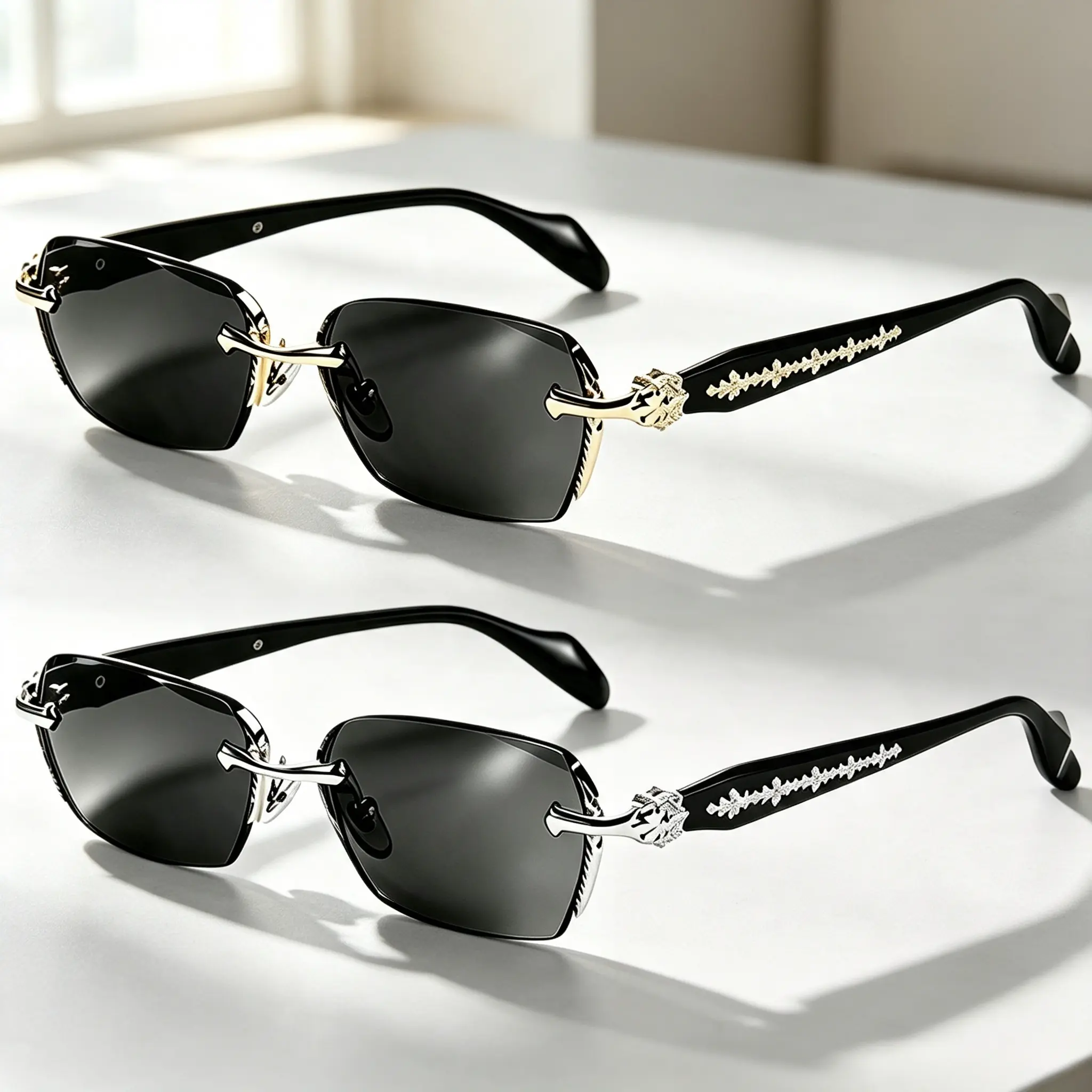 【Summervibes】1/4 Pcs Rimless High Quality Eyewear, Frameless Glasses with Diamond-Cut Edges, Rectangular HD Color Lenses, Gold and Silver Plating Fashion Temple Metal Decor Accessories, Unisex Fashion Metal Temples Daily Use Street Style, Gifts Thoughts