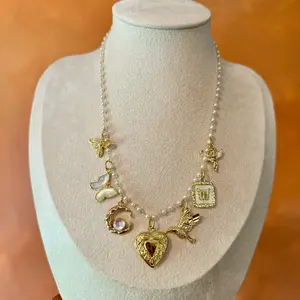 18 Inch Custom Plated Pearl Charm Necklace