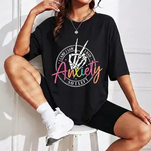 I Came I Saw I Had Anxiety So I Left Skeleton Hand Funny Quote Graphic Women T Shirt Introvert Sarcastic Humor Casual Short Sleeve Crewneck Cotton Novelty Top