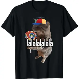Silly Cat and Lollipop Meme - lalalala T-Shirt