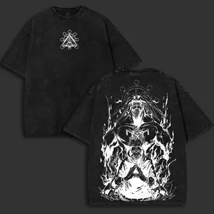 Shinra Retro Vintage Sukuna x Mahoraga Jujutsu Kaisen Tee Double Printed Washed Anime Tshirt Soft Graphic Tee Casual Unisex Fashion ComfortWear HighQualityTees